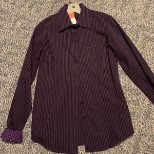 NWT Women’s Purple and Black Stripe Cinch Shirt